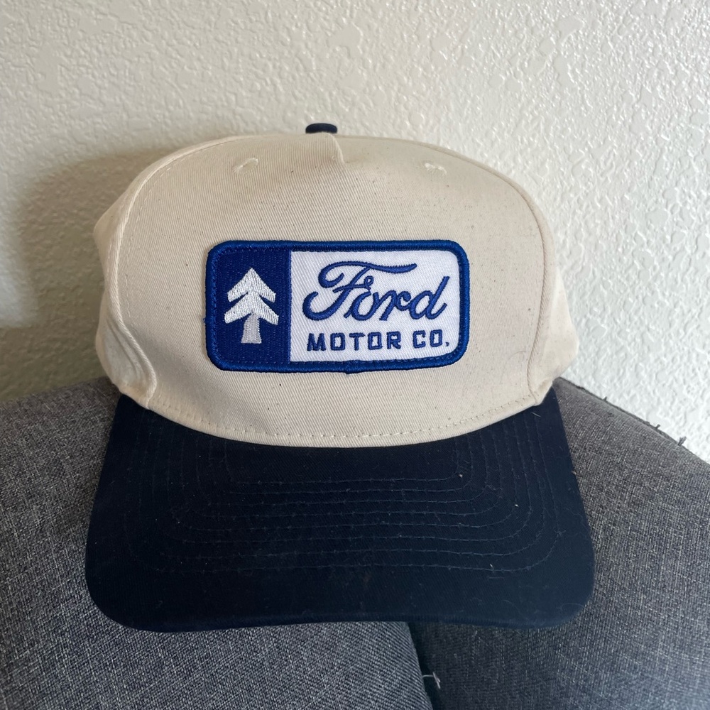 Ford x Huckberry Cream and Blue Logo Cap